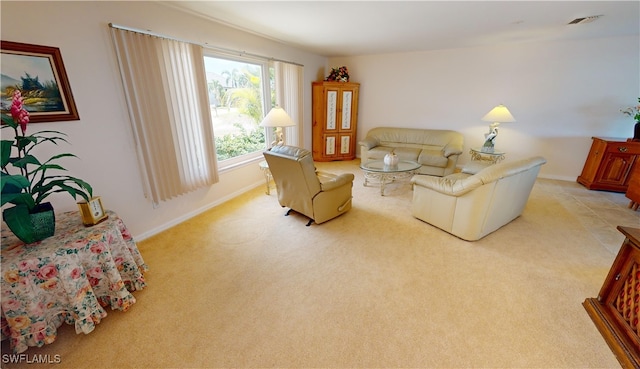 living room with light colored carpet