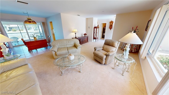 carpeted living room with a healthy amount of sunlight