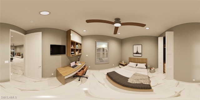 bedroom featuring ceiling fan