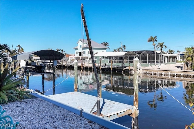 dock area with a water view