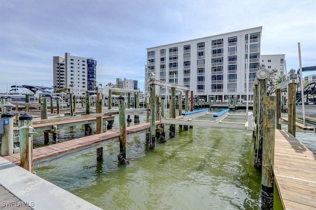 view of dock with a water view