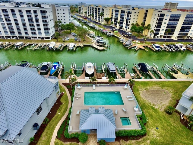 bird's eye view featuring a water view