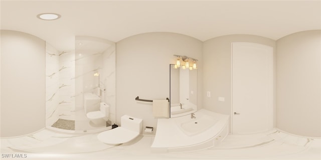 bathroom with a shower and toilet