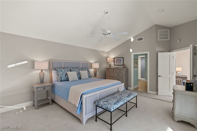 bedroom featuring light carpet, visible vents, and baseboards