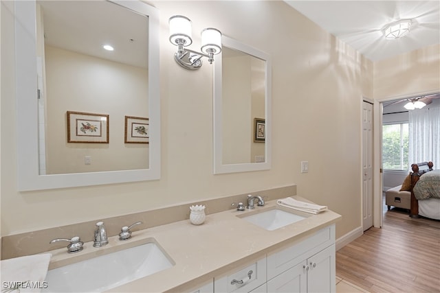 bathroom with hardwood / wood-style floors and vanity