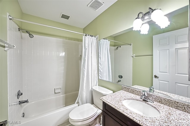 full bathroom featuring vanity, toilet, and shower / bath combo with shower curtain