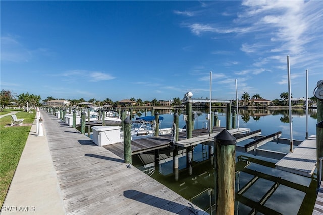 view of dock with a water view