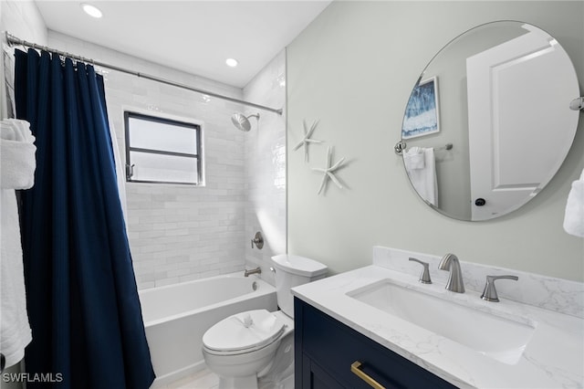 2451 River Reach Dr, Naples, FL 34104 - full bath featuring shower / bath combination with curtain, toilet, vanity, and recessed lighting