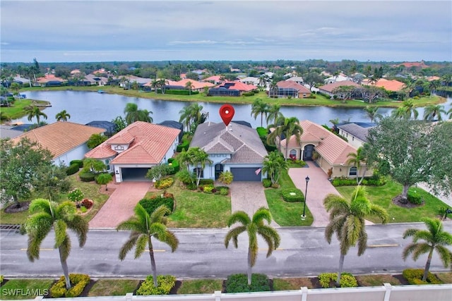 bird's eye view featuring a water view