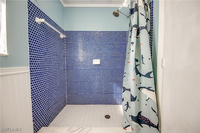 bathroom with a shower with curtain