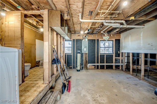 basement with washer / clothes dryer and electric panel