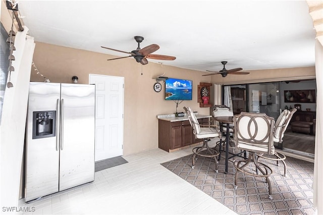 dining area featuring ceiling fan