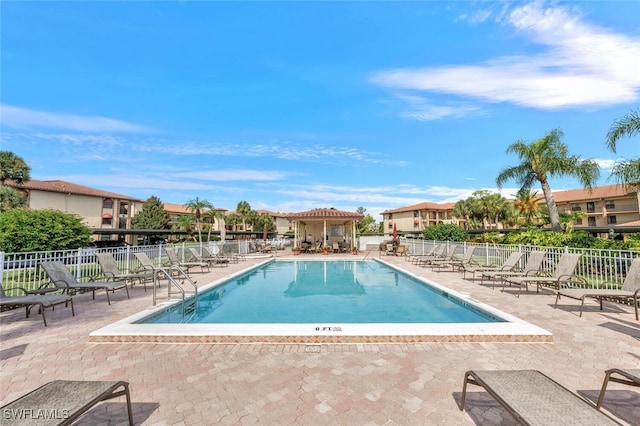 view of pool featuring a patio