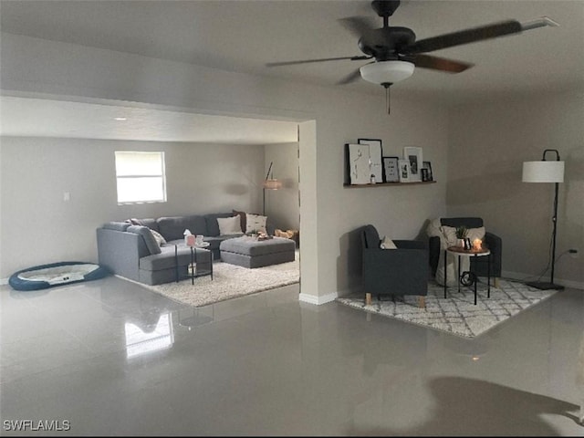 living room with ceiling fan