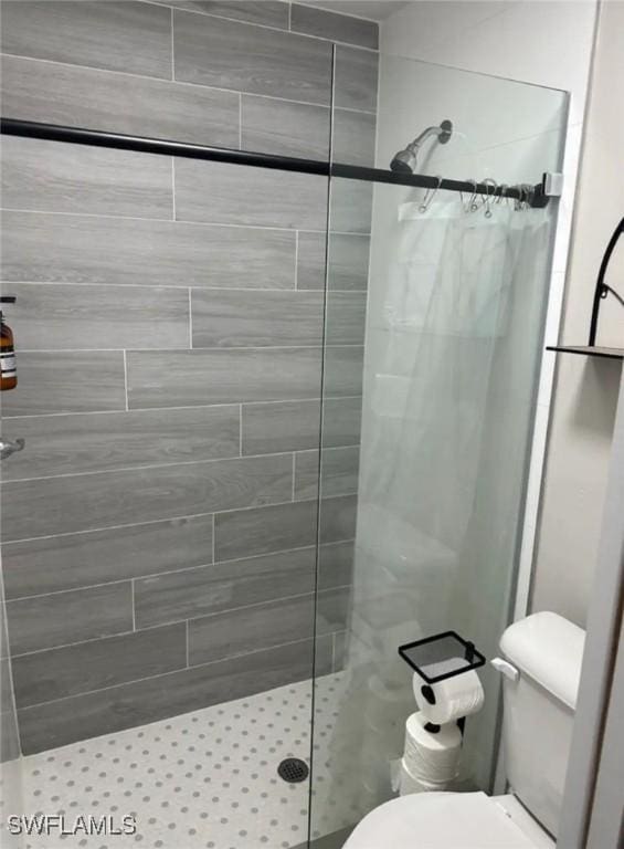 bathroom featuring toilet and a shower with shower curtain