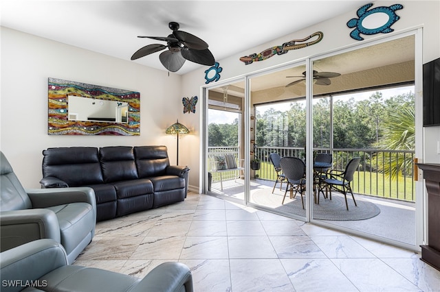 living room featuring ceiling fan