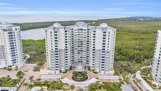 aerial view featuring a water view