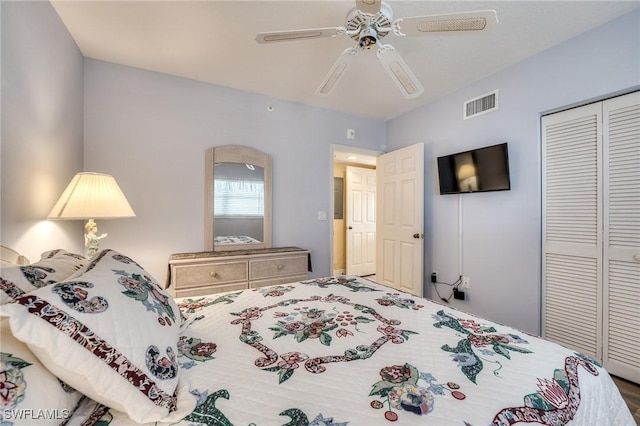 bedroom with a closet and ceiling fan