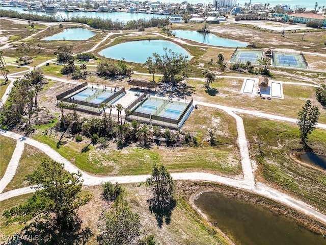 aerial view featuring a water view