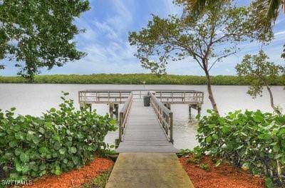 view of dock with a water view