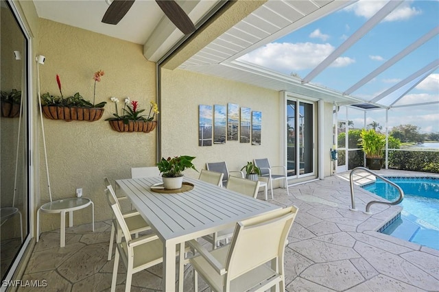 sunroom / solarium featuring a swimming pool