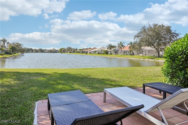 exterior space with a water view