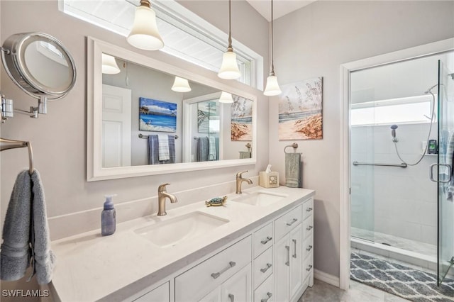 bathroom featuring vanity and walk in shower