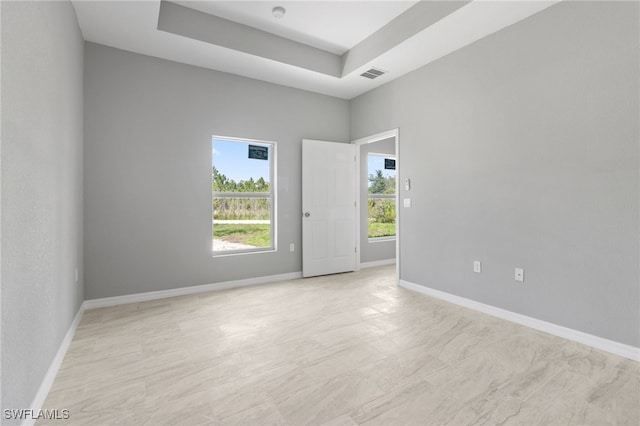 spare room with a raised ceiling