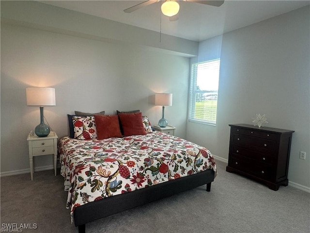 bedroom featuring ceiling fan and carpet flooring