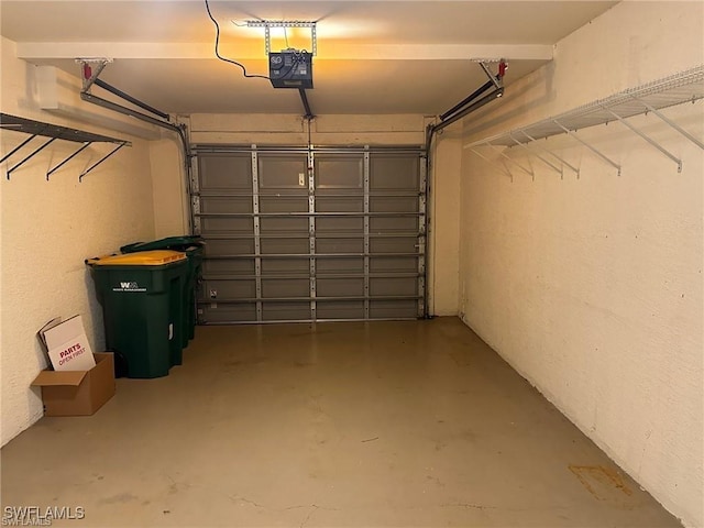 garage with a garage door opener