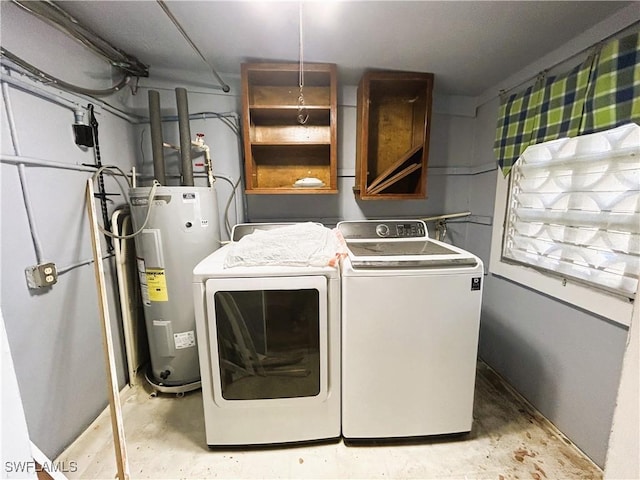 laundry room featuring washing machine and clothes dryer and electric water heater