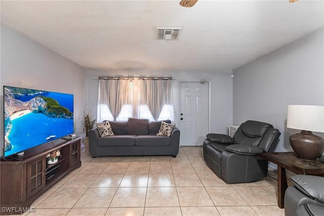 living room featuring light tile patterned floors