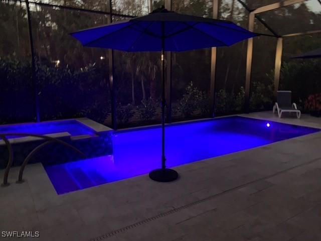 view of pool featuring a lanai and a patio area