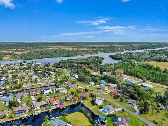 drone / aerial view featuring a water view