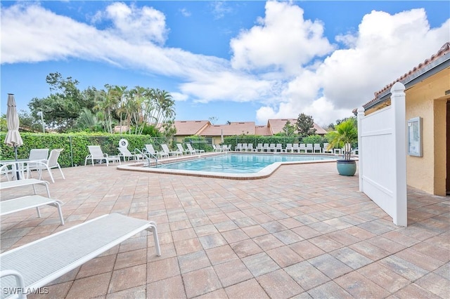 view of swimming pool with a patio