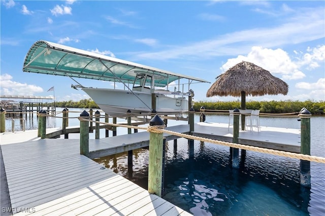 dock area featuring a water view