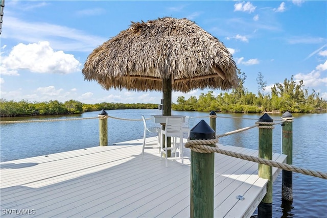 dock area featuring a water view