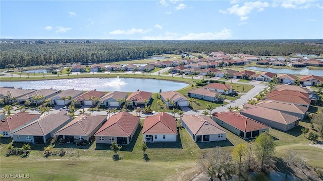 drone / aerial view featuring a water view