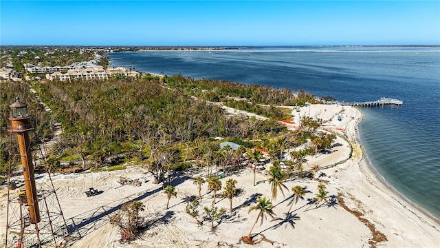 aerial view with a view of the beach and a water view