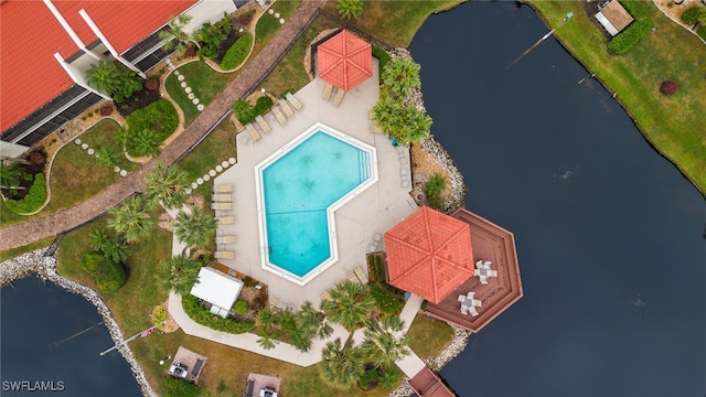 aerial view with a water view