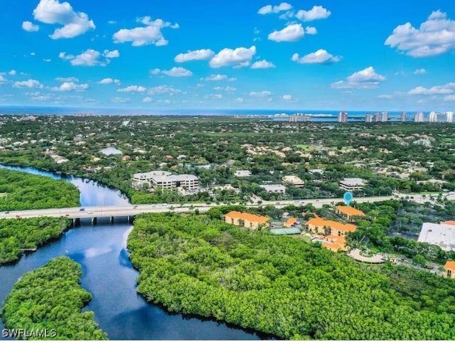 drone / aerial view featuring a water view