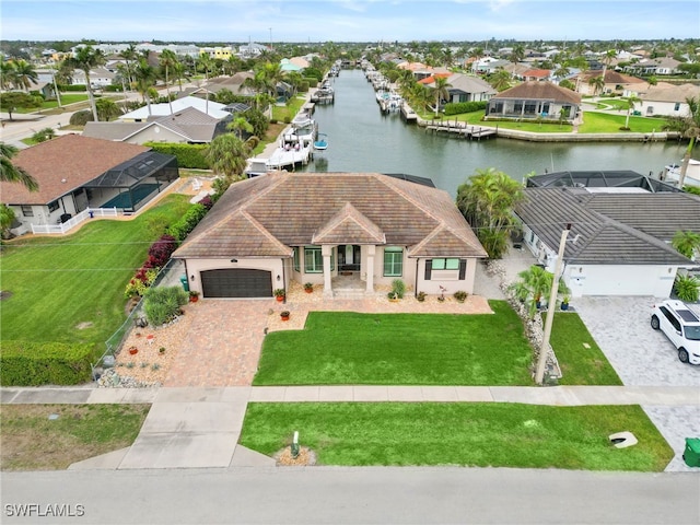 bird's eye view featuring a water view