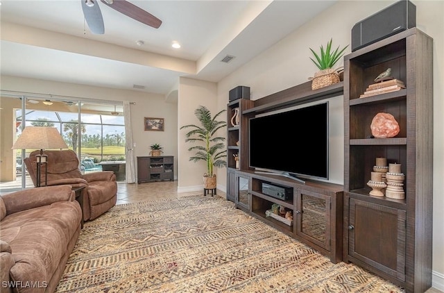 3200 Magnolia Landing Ln, North Fort Myers, FL 33917 - tiled living area with a ceiling fan and recessed lighting