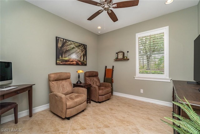 3200 Magnolia Landing Ln, North Fort Myers, FL 33917 - living area featuring a ceiling fan, light tile patterned floors, and recessed lighting