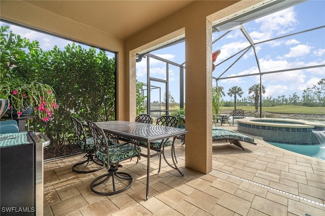 3200 Magnolia Landing Ln, North Fort Myers, FL 33917 - sunroom / solarium with a jacuzzi, outdoor dining area, and a swimming pool