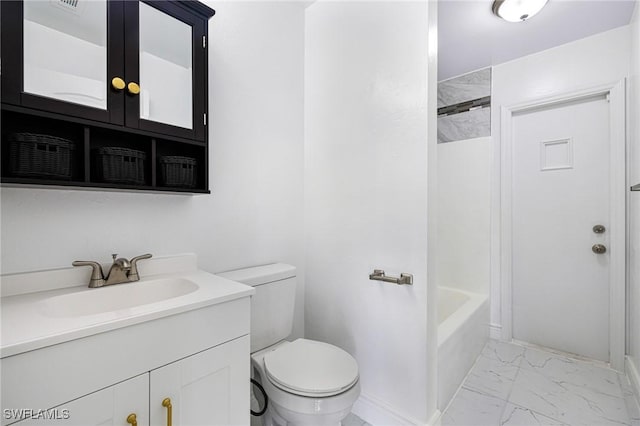 full bathroom featuring vanity, tub / shower combination, and toilet