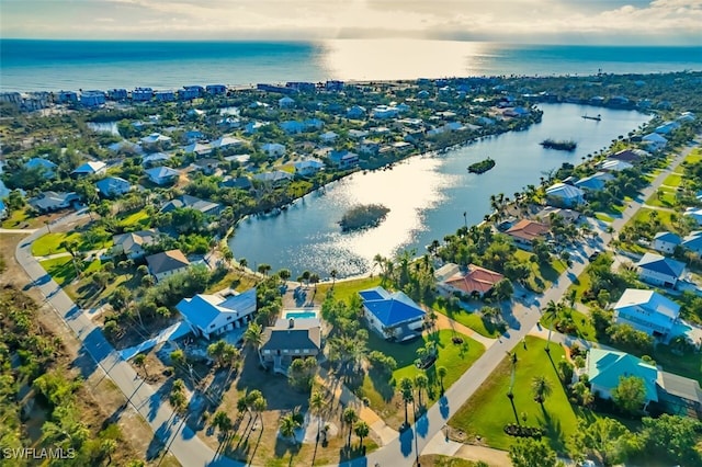 aerial view featuring a water view