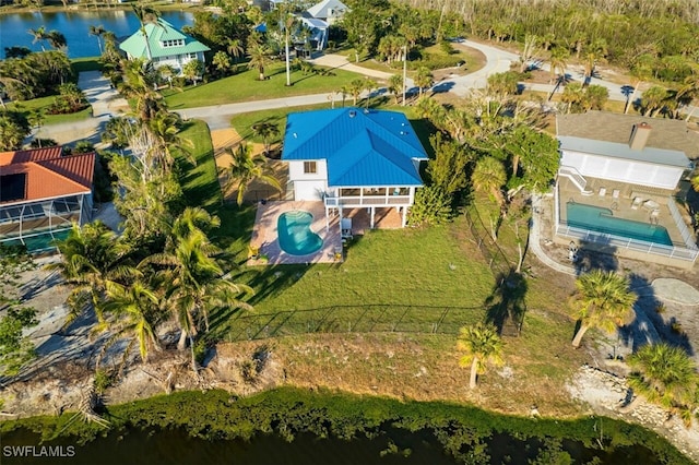 aerial view with a water view