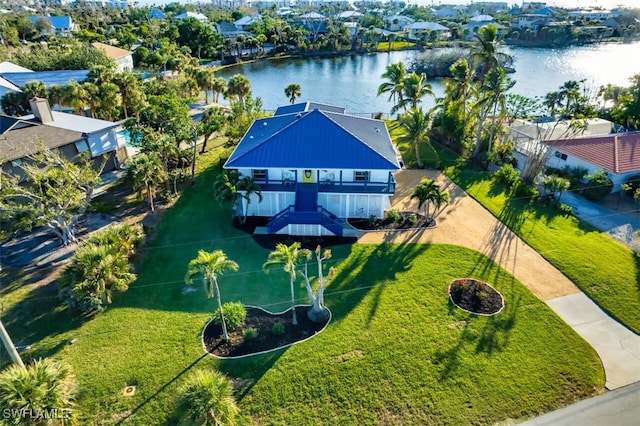 aerial view with a water view