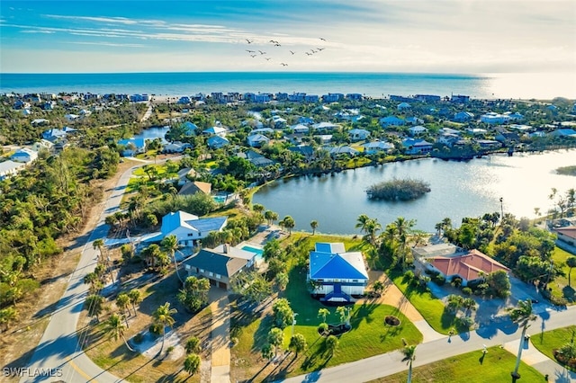 aerial view featuring a water view